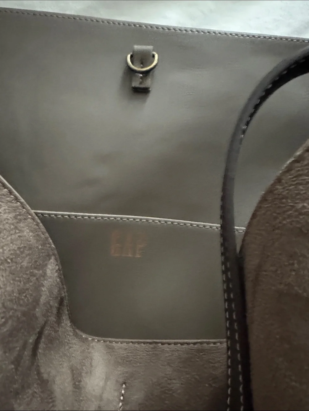 GAP Brown Faux Suede Tote with Black Strap